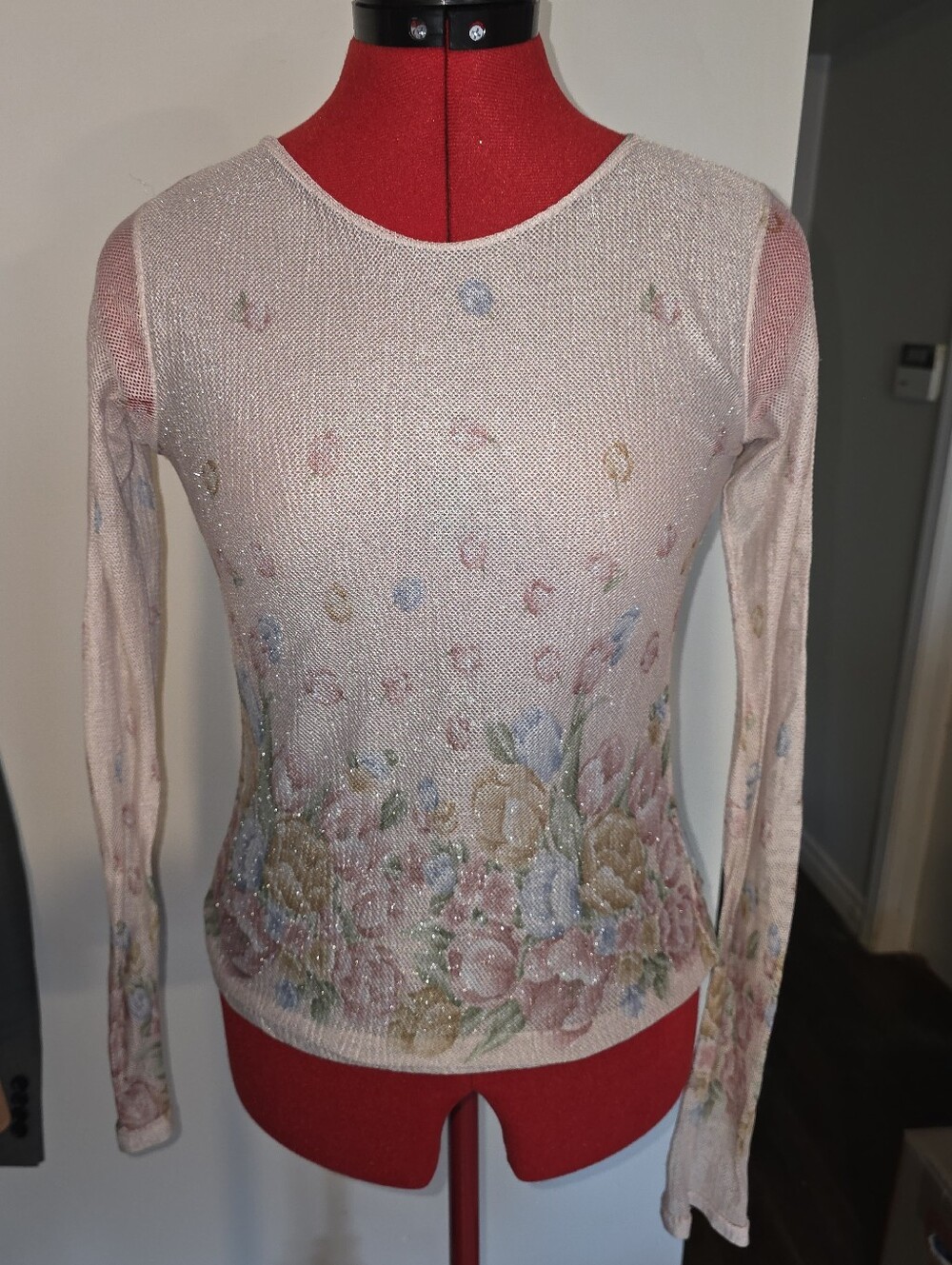 Vintage Floral Sparkly Mesh Long Sleeve Fairy Girly Top
